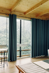 beautiful view of the mountains from the bathroom. modern interior in a house in nature - 763059423