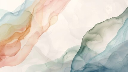 Serene Watercolor Abstract Shapes in Soft Pastel Hues, Organic Panorama Background