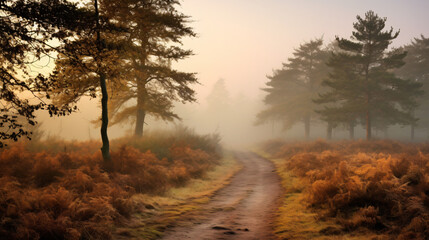 Obraz na płótnie Canvas Path in morning fog on the SchorfheideChorin Biospher