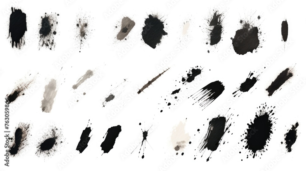 Poster black ink splats on a white background, versatile for various design projects