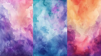 Four different colors of watercolor paint on a wall. Suitable for artistic backgrounds - obrazy, fototapety, plakaty