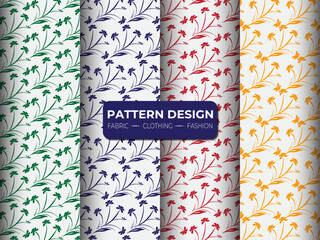 Geometric floral set of seamless patterns. white vector backgrounds. Simple illustrations