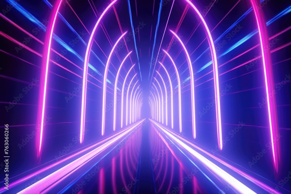 Poster a tunnel illuminated by neon lights. suitable for futuristic themes