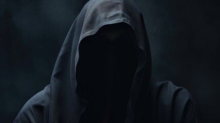 A person wearing a black hoodie with the hood up. Can be used for urban fashion concepts - obrazy, fototapety, plakaty