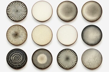 Group of plates on a white table, perfect for kitchen or restaurant themes