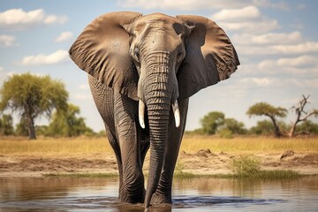 Fototapeta na wymiar A majestic elephant standing in a body of water. Perfect for nature and wildlife themes