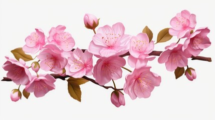 Branch of pink flowers with green leaves, perfect for nature concepts