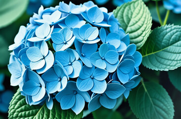 blooming blue hydrangea. garden flower hydrangea. hydrangea greeting card. hydrangeas background	
