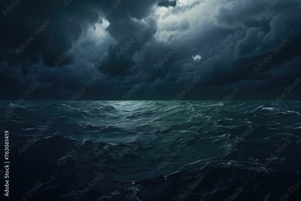 Poster a serene landscape with a large body of water under a cloudy sky. suitable for nature and travel con