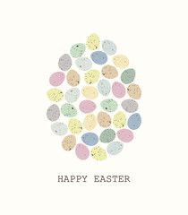 Vector illustration. Background, Happy Easter inscription, Easter eggs, in pastel colors on a light background. Postcard, invitation, social media, banner, card	
