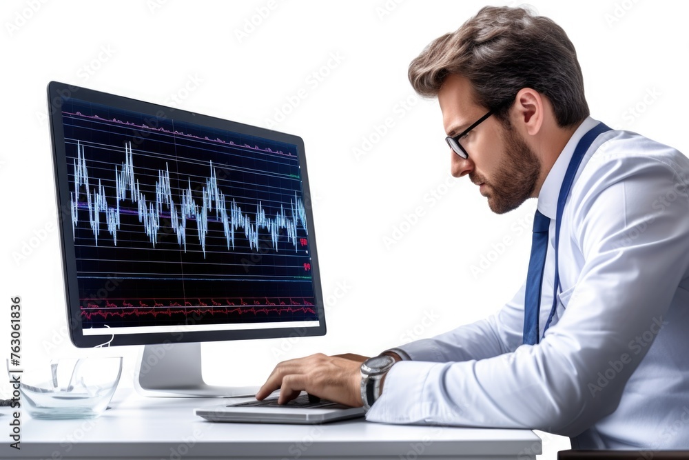 Aufkleber A man sitting at a desk using a computer. Suitable for business and technology concepts