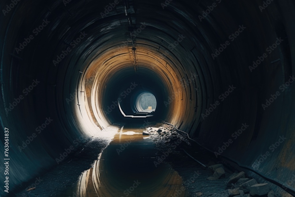 Poster a dark tunnel with a distant light, suitable for concepts of hope and new beginnings