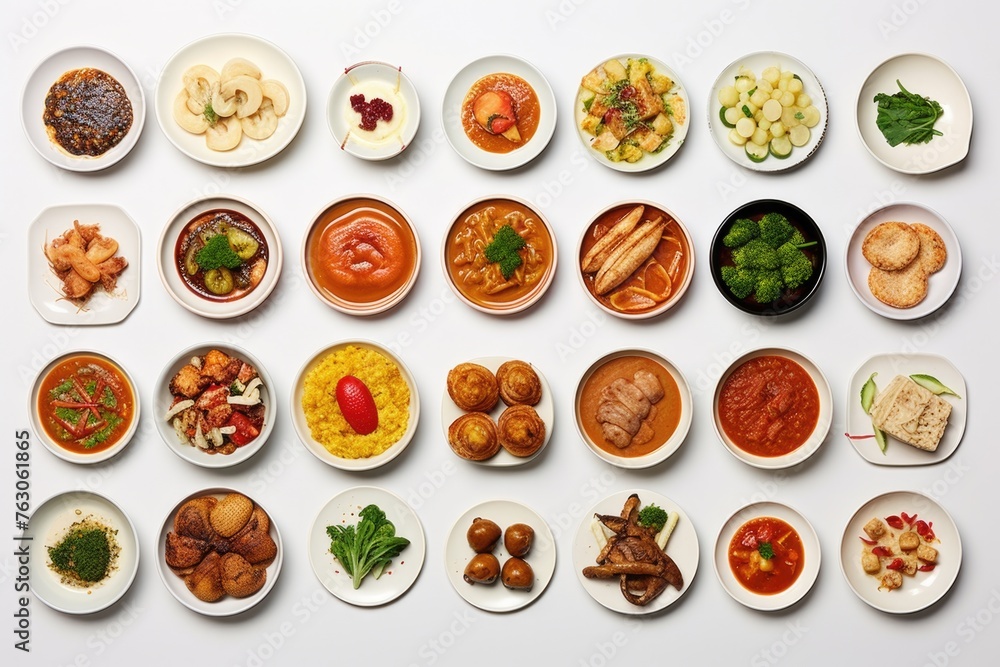 Poster a table covered with a diverse selection of food, suitable for various occasions