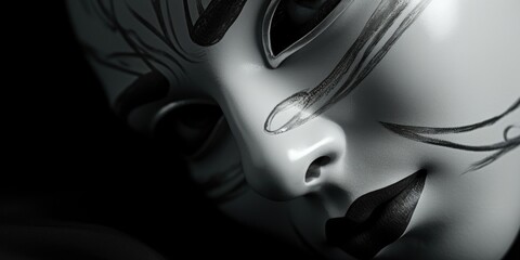 A black and white photo of a mask. Suitable for various projects