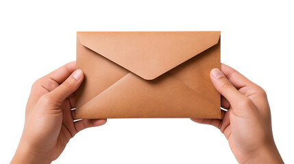 Fototapeta premium Hand holding envelope isolated on transparent background Remove png, Clipping Path, pen tool