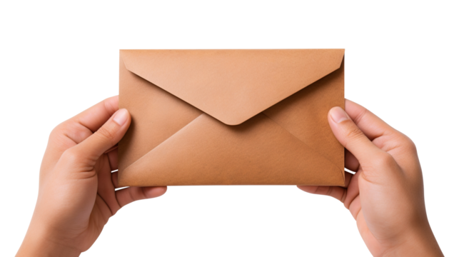 Hand holding envelope isolated on transparent background Remove png, Clipping Path, pen tool