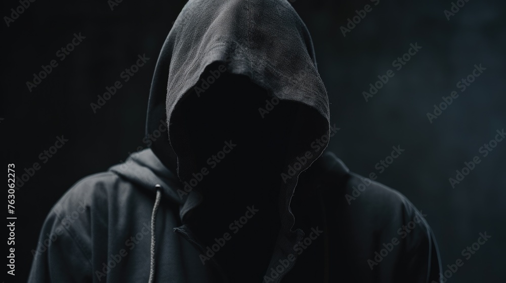 Wall mural mysterious person standing in a dark room, suitable for suspense or thriller themes - Wall murals