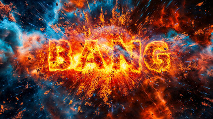 texte "BANG" qui apparait dans l'espace pour symboliser le big bang