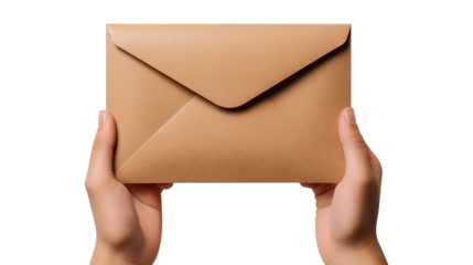 Hand holding envelope isolated on transparent background Remove png, Clipping Path, pen tool
