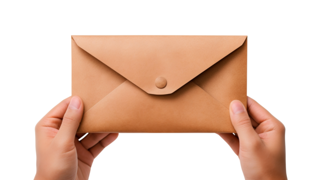 Hand holding envelope isolated on transparent background Remove png, Clipping Path, pen tool