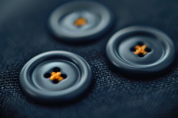 Close up shot of three buttons on a black fabric, suitable for fashion or textile designs - obrazy, fototapety, plakaty