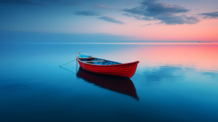 Red boat in beautiful blue water ..