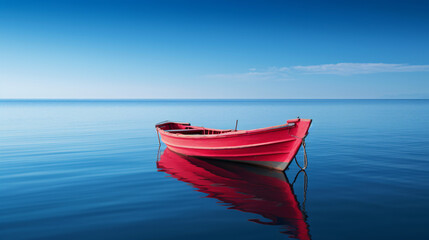 Red boat in beautiful blue water ..