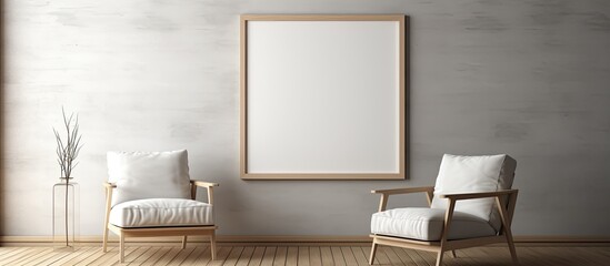 A cozy living room with two comfortable chairs, a wooden picture frame hanging on the wall, and a window with sunlight streaming in, creating a warm and inviting atmosphere