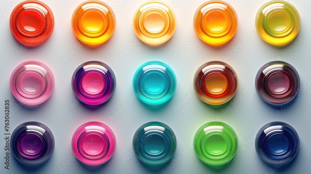Poster Assorted colorful buttons on a white surface, versatile for various projects