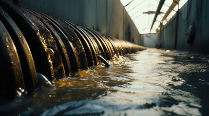 Close up of a water pipe with flowing water. Suitable for plumbing and construction concepts - obrazy, fototapety, plakaty