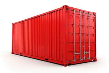 A vibrant red shipping container against a clean white backdrop. Ideal for industrial, transportation, or storage concepts