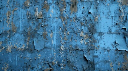 A weathered blue wall with peeling paint. Suitable for backgrounds and textures