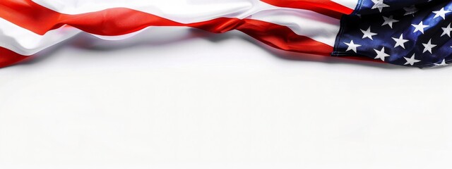 USA flag on white background. Top view, copy space. American flag for Memorial Day, 4th of July, Labour Day