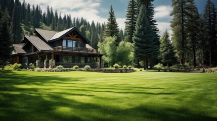 A picturesque house surrounded by vibrant greenery. Ideal for real estate or nature concepts