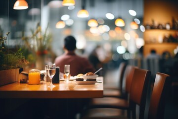 A man sitting at a table in a restaurant, suitable for food and dining concepts - obrazy, fototapety, plakaty