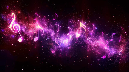 Glowing Purple Music Icons. Generative AI.