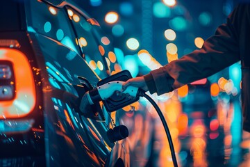 A person is filling up a car with electricity. Generative AI