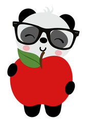Back to school panda holding an apple