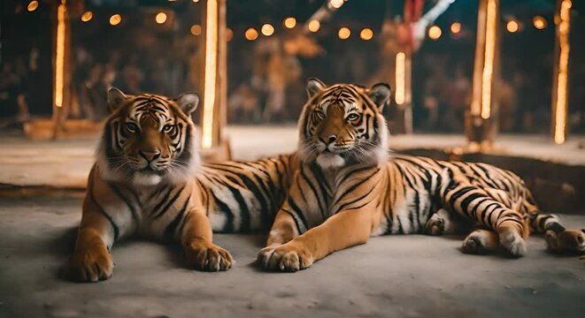 Tigers in a circus.