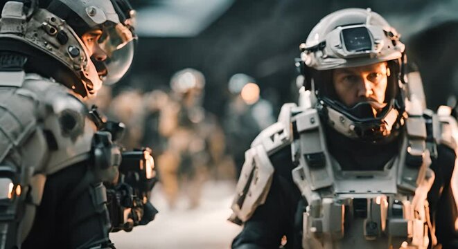 Futuristic soldiers in space.