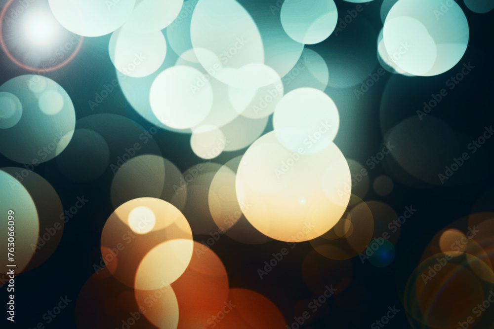 Poster bokeh, circle and wallpaper with lights for abstract pattern, design or texture of a background. len
