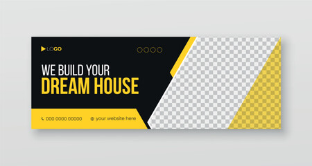 Construction facebook cover design, home repair social media banner, web banner ads template.