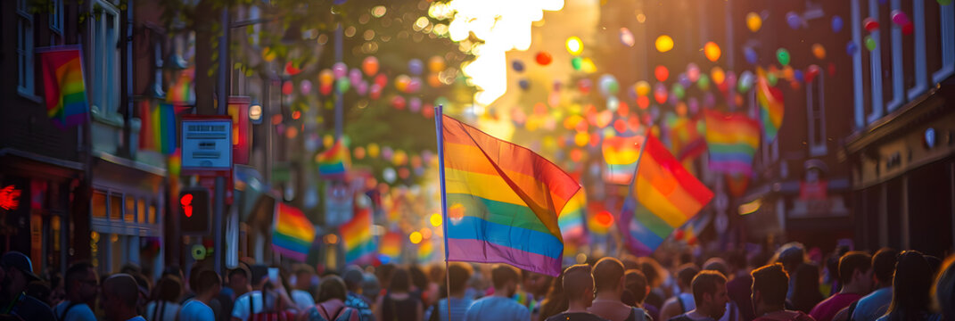 Artistic Expressions of Pride Exploring Shaped Canvases in Flag Waving at Pride Parade,
2023 Pride Month Respect gender diversity with rainbow flags 