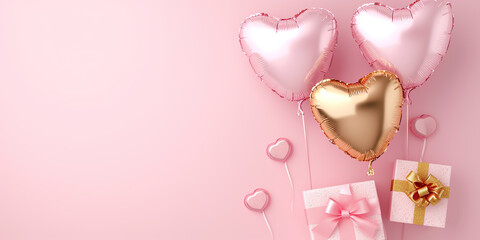 Valentines Day background. Pink and gold hearts