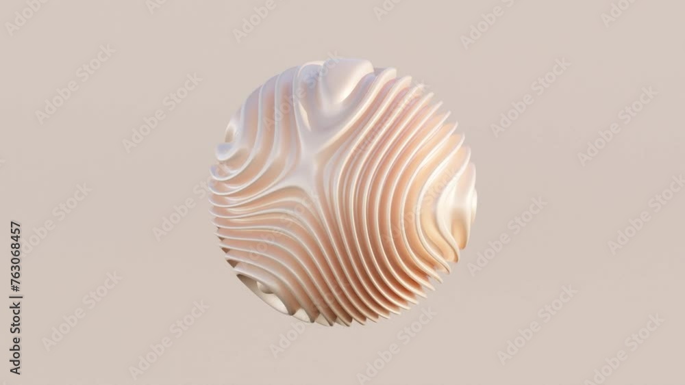 Poster abstract spherical form with dynamic folds: modern geometric motion graphic