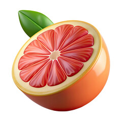 Half of grapefruit with leaves isolated on white background. 3d illustration
