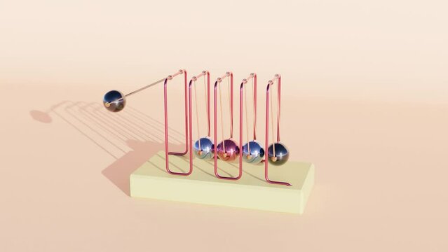 Office Toy Pendulum: Five Swinging Balls on Wire Structure in 3D Animation