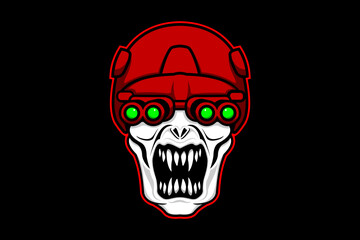 Zombie Monster With Helmet and Night Vision Glasses Logo Design
