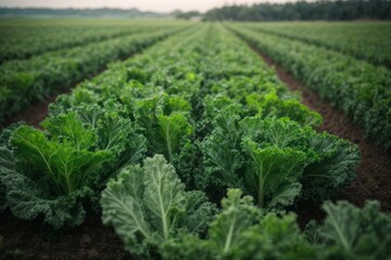 Fototapeta na wymiar field of fresh kale vegetables ready to harvest. agriculture, farming and harvesting concept