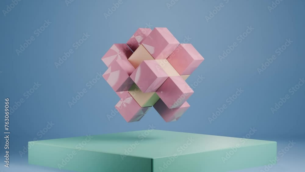 Aufkleber cube with rolling smaller cubes: dynamic geometric motion graphic